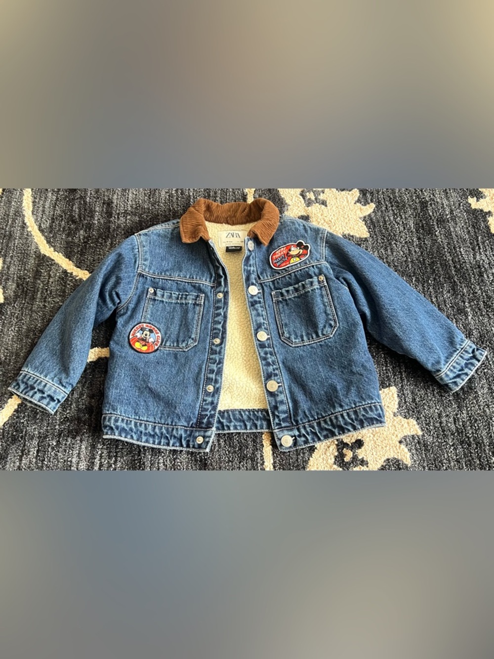 Zara Kids Disney Mickey Mouse Denim Sherpa Jacket with Corduroy Collar 4T